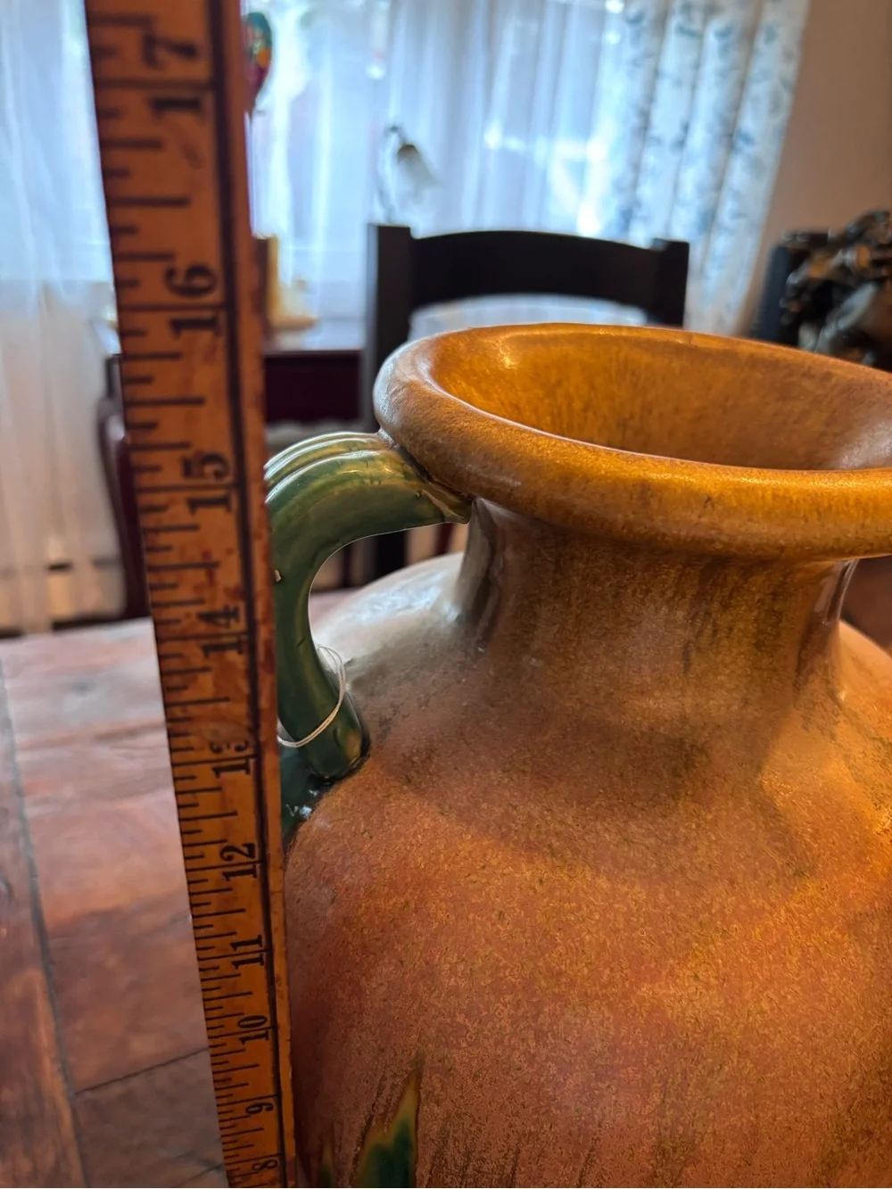 Pier 1 Handcrafted Ceramic Urn Vase with Green Drip Accents